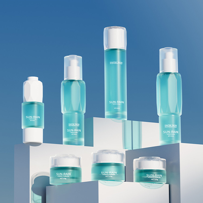 Impressão de logotipo Disponível Botão de vidro de cosméticos Conjunto de cuidados pessoais de cuidados com a pele Creme Jar Botão de 30 ml Botas de gotejamento