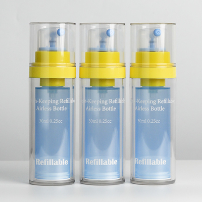 Fabricantes Garrafa de PET de parede dupla Garrafa de bomba sem ar de 30 ml recarregável