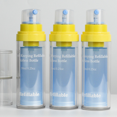 Fabricantes Garrafa de PET de parede dupla Garrafa de bomba sem ar de 30 ml recarregável